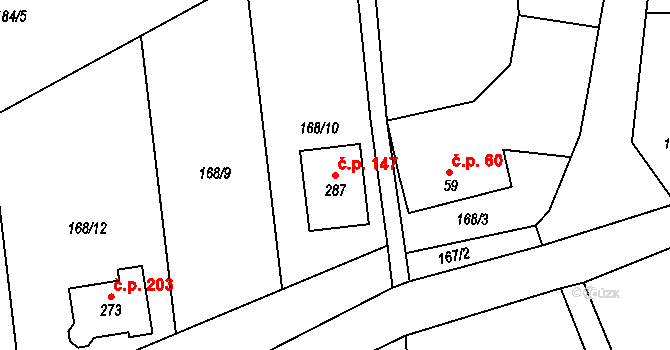 Načešice 147 na parcele st. 287 v KÚ Načešice, Katastrální mapa