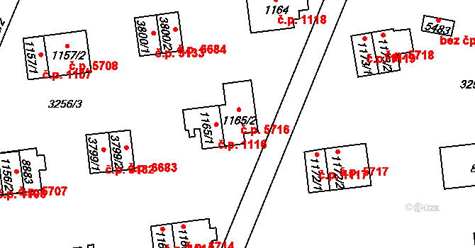 Zlín 5716 na parcele st. 1165/2 v KÚ Zlín, Katastrální mapa