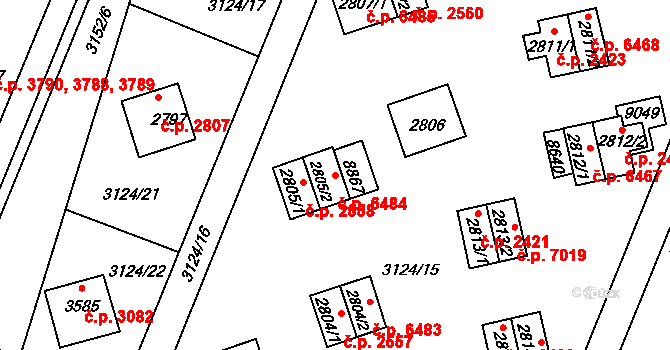 Zlín 6484 na parcele st. 2805/2 v KÚ Zlín, Katastrální mapa