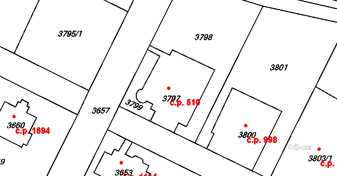 Předměstí 510, Litoměřice na parcele st. 3797 v KÚ Litoměřice, Katastrální mapa