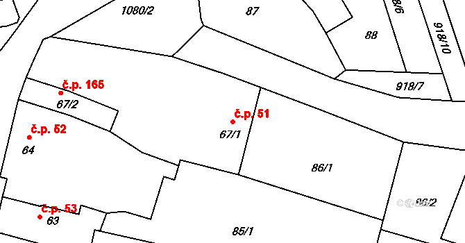 Prčice 51, Sedlec-Prčice na parcele st. 67/1 v KÚ Prčice, Katastrální mapa