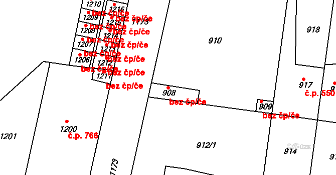 Kladno 38590344 na parcele st. 908 v KÚ Motyčín, Katastrální mapa