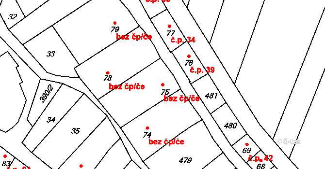 Kroměříž 41754344 na parcele st. 75 v KÚ Těšnovice, Katastrální mapa