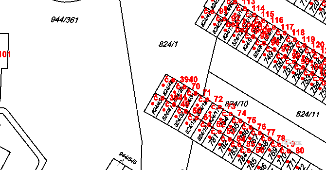 Šumbark 3940, Havířov na parcele st. 824/44 v KÚ Šumbark, Katastrální mapa