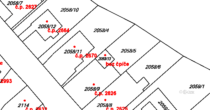 Opava 43785344 na parcele st. 2058/13 v KÚ Opava-Předměstí, Katastrální mapa