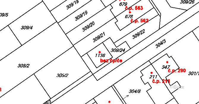 Pardubice 43895344 na parcele st. 1136 v KÚ Studánka, Katastrální mapa