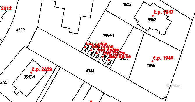Teplice 45133344 na parcele st. 3654/4 v KÚ Teplice, Katastrální mapa