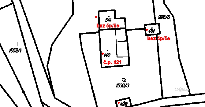 Lopeník 121 na parcele st. 142 v KÚ Lopeník, Katastrální mapa