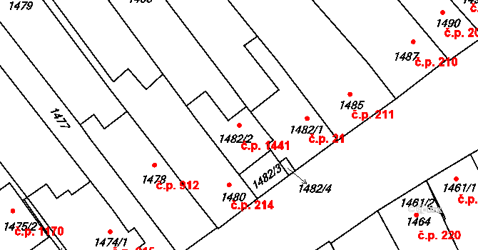 Hustopeče 1441 na parcele st. 1482/2 v KÚ Hustopeče u Brna, Katastrální mapa