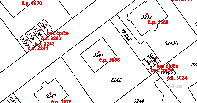 Most 1685 na parcele st. 3241 v KÚ Most II, Katastrální mapa