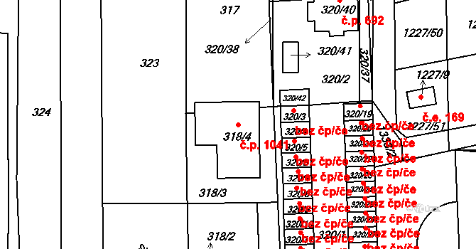 Vejprnice 1041 na parcele st. 318/4 v KÚ Vejprnice, Katastrální mapa