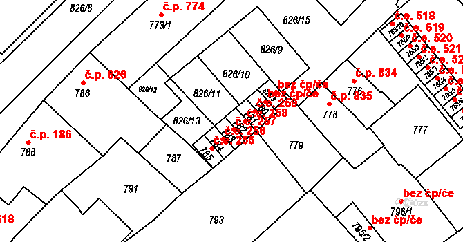 Bučovice 258 na parcele st. 782 v KÚ Bučovice, Katastrální mapa