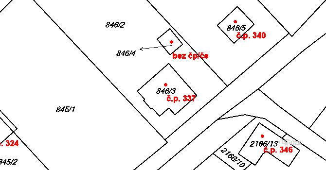 Pouzdřany 337 na parcele st. 846/3 v KÚ Pouzdřany, Katastrální mapa