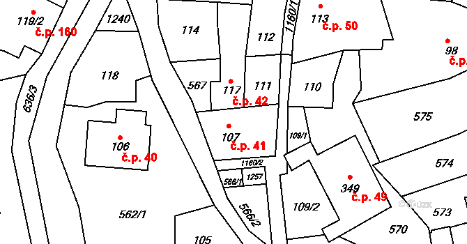Bohdíkov 41 na parcele st. 107 v KÚ Dolní Bohdíkov, Katastrální mapa