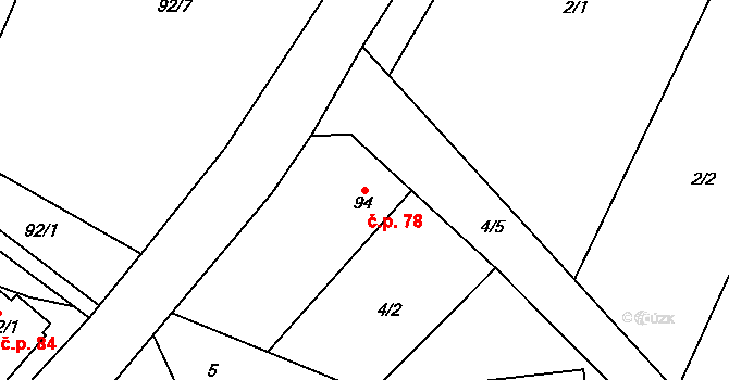 Lobeč 78 na parcele st. 94 v KÚ Lobeč u Mšena, Katastrální mapa