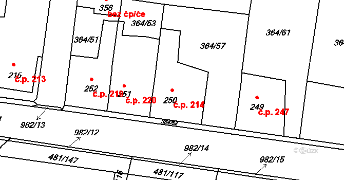 Nučice 214 na parcele st. 250 v KÚ Nučice u Rudné, Katastrální mapa