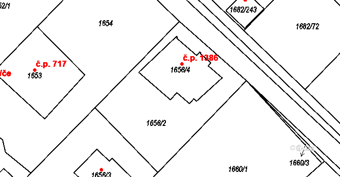 Černošice 1386 na parcele st. 1656/4 v KÚ Černošice, Katastrální mapa
