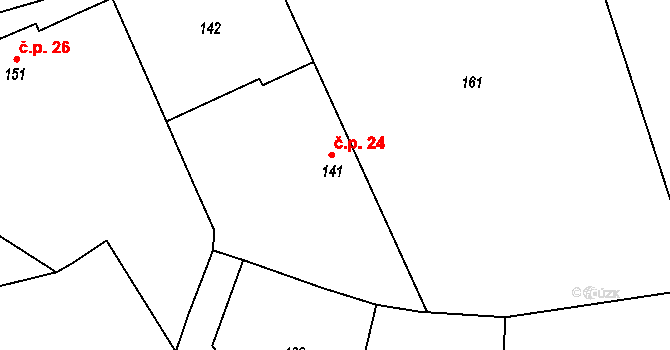 Dolany 24 na parcele st. 141 v KÚ Dolany u Jaroměře, Katastrální mapa
