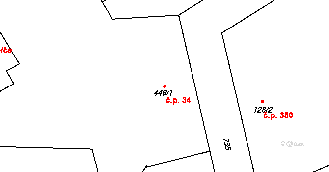 Josefov 34, Jaroměř na parcele st. 446/1 v KÚ Josefov u Jaroměře, Katastrální mapa