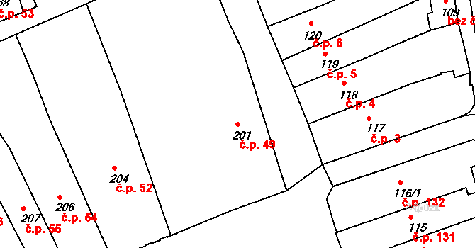 Broumov 49 na parcele st. 201 v KÚ Broumov, Katastrální mapa
