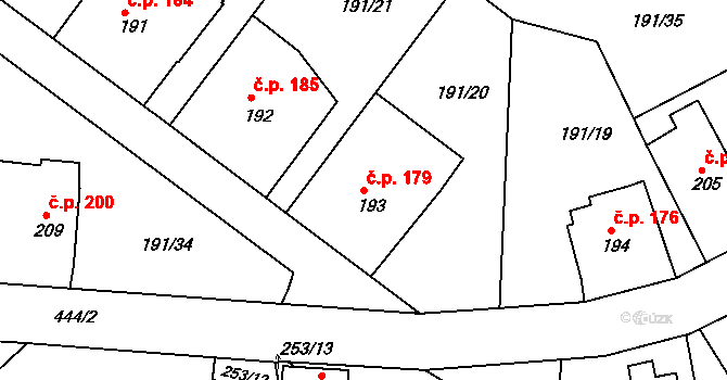 Babí 179, Náchod na parcele st. 193 v KÚ Babí u Náchoda, Katastrální mapa