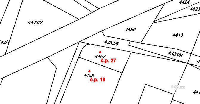 Kamenec 27, Holice na parcele st. 4457 v KÚ Holice v Čechách, Katastrální mapa
