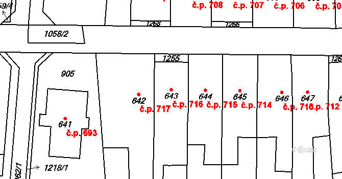 Svítkov 716, Pardubice na parcele st. 643 v KÚ Svítkov, Katastrální mapa