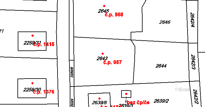 Dětmarovice 957 na parcele st. 2643 v KÚ Dětmarovice, Katastrální mapa
