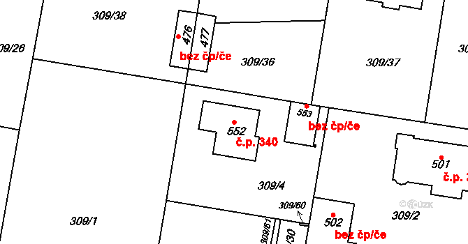 Malá Skalice 340, Česká Skalice na parcele st. 552 v KÚ Malá Skalice, Katastrální mapa