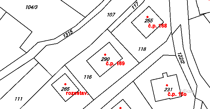 Svébohov 169 na parcele st. 290 v KÚ Svébohov, Katastrální mapa