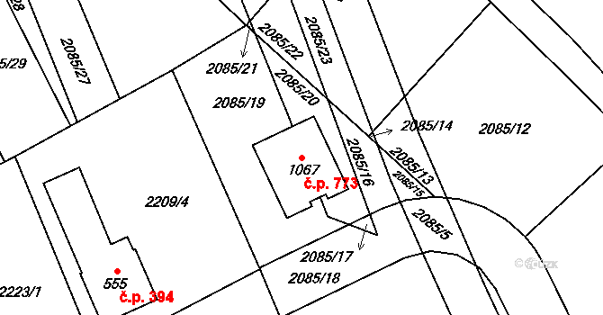 Černovice 773 na parcele st. 1067 v KÚ Černovice u Tábora, Katastrální mapa