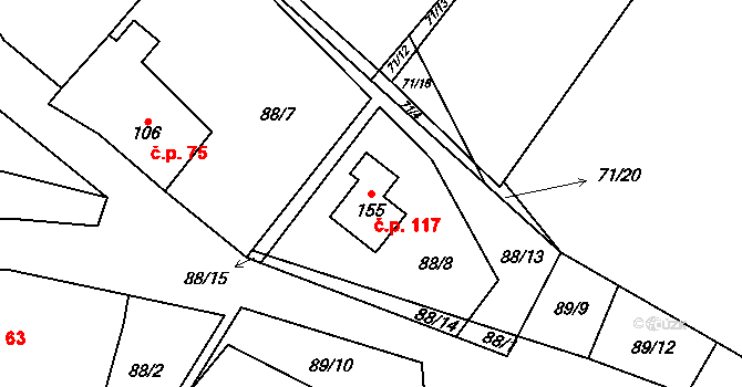 Údrnice 117 na parcele st. 155 v KÚ Údrnice, Katastrální mapa