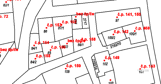 Golčův Jeníkov 158 na parcele st. 88/1 v KÚ Golčův Jeníkov, Katastrální mapa