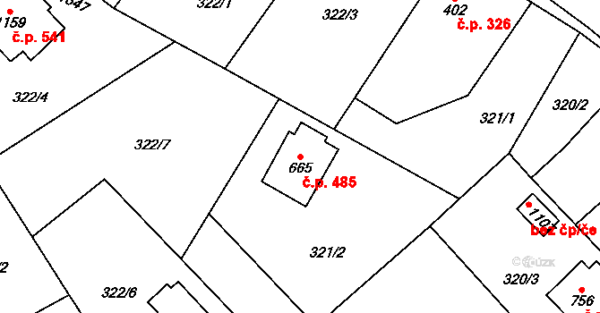 Světlá nad Sázavou 485 na parcele st. 665 v KÚ Světlá nad Sázavou, Katastrální mapa