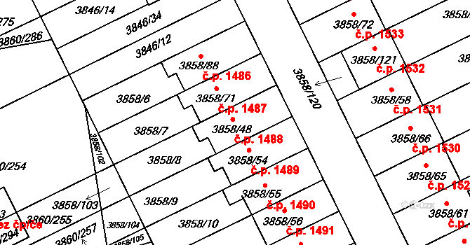 Chotěboř 1488 na parcele st. 3858/48 v KÚ Chotěboř, Katastrální mapa