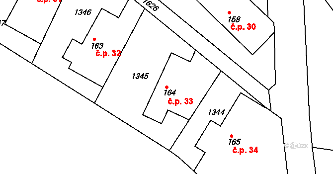 Lipiny 33, Bolehošť na parcele st. 164 v KÚ Bolehošť, Katastrální mapa