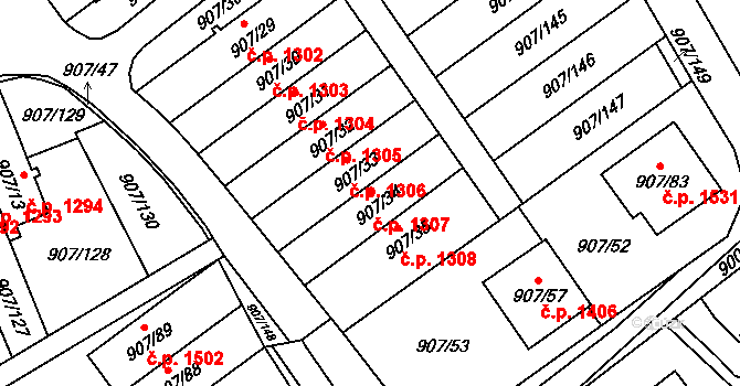 Rychnov nad Kněžnou 1307 na parcele st. 907/34 v KÚ Rychnov nad Kněžnou, Katastrální mapa