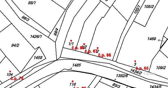 Chvalnov 67, Chvalnov-Lísky na parcele st. 1/2 v KÚ Chvalnov, Katastrální mapa