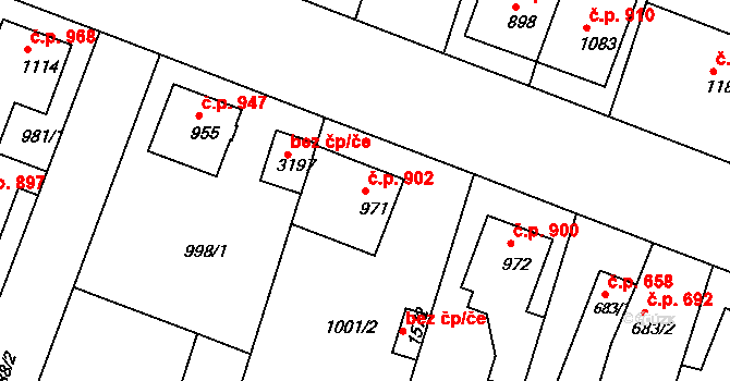 Bystřice pod Hostýnem 902 na parcele st. 971 v KÚ Bystřice pod Hostýnem, Katastrální mapa