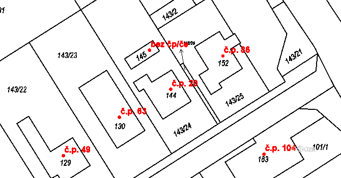 Klopotovice 20 na parcele st. 144 v KÚ Klopotovice, Katastrální mapa
