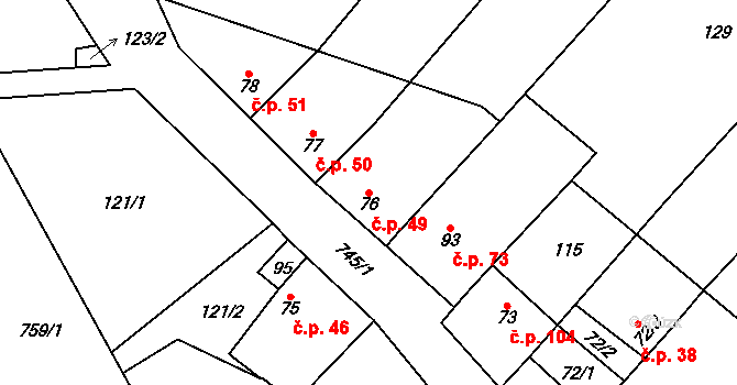 Hamry 49, Plumlov na parcele st. 76 v KÚ Hamry, Katastrální mapa