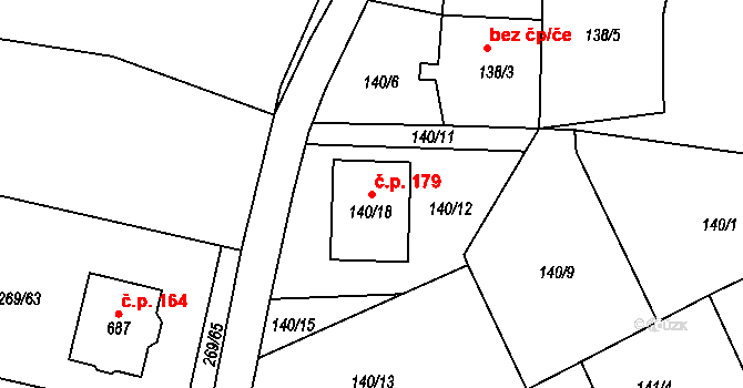 Šlovice 179, Dobřany na parcele st. 140/18 v KÚ Šlovice u Plzně, Katastrální mapa