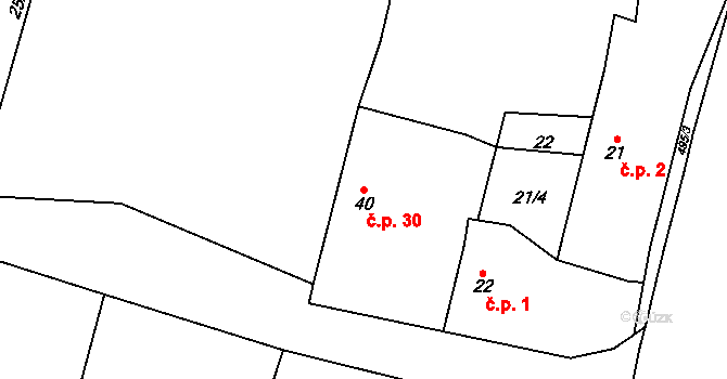 Vilémovice 30, Červené Janovice na parcele st. 40 v KÚ Vilémovice u Červených Janovic, Katastrální mapa