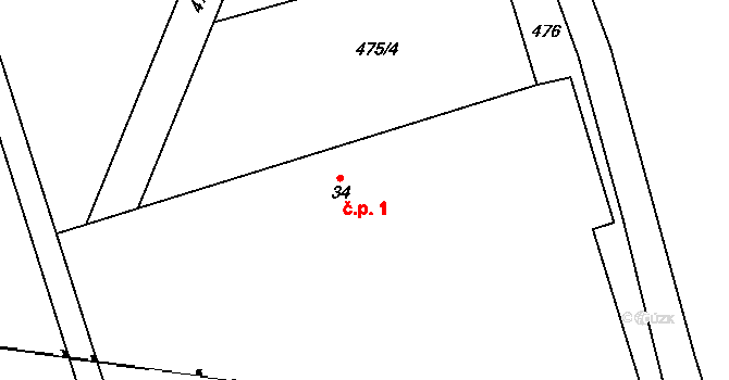 Želivec 1, Zruč nad Sázavou na parcele st. 34 v KÚ Želivec, Katastrální mapa