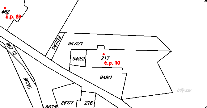 Jablonecké Paseky 10, Jablonec nad Nisou na parcele st. 217 v KÚ Jablonecké Paseky, Katastrální mapa