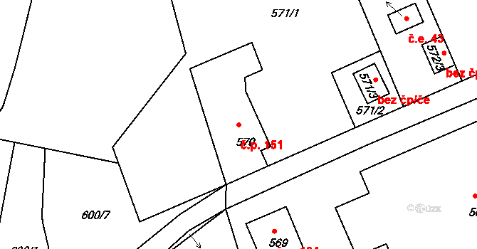 Rýnovice 151, Jablonec nad Nisou na parcele st. 570 v KÚ Rýnovice, Katastrální mapa