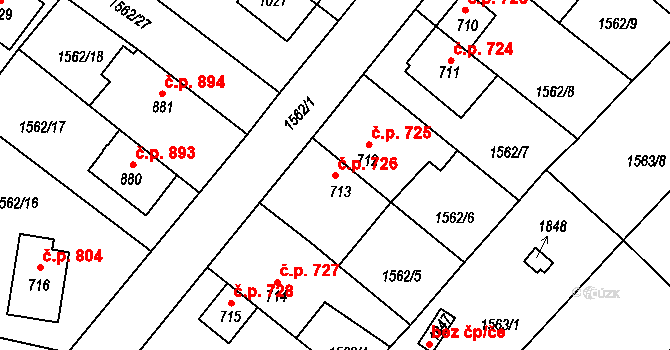 Říčany 726 na parcele st. 713 v KÚ Říčany u Prahy, Katastrální mapa