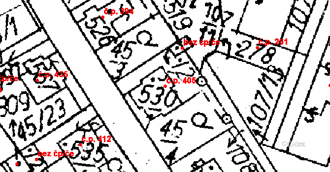 Jablonné v Podještědí 405 na parcele st. 530/1 v KÚ Jablonné v Podještědí, Katastrální mapa