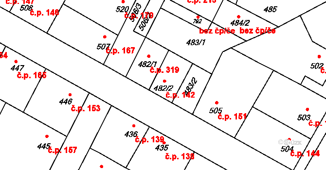 Kačice 142 na parcele st. 482/2 v KÚ Kačice, Katastrální mapa