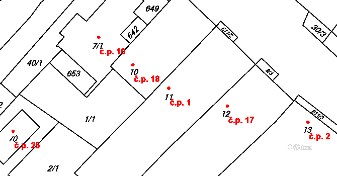 Černíč 1 na parcele st. 11 v KÚ Černíč, Katastrální mapa